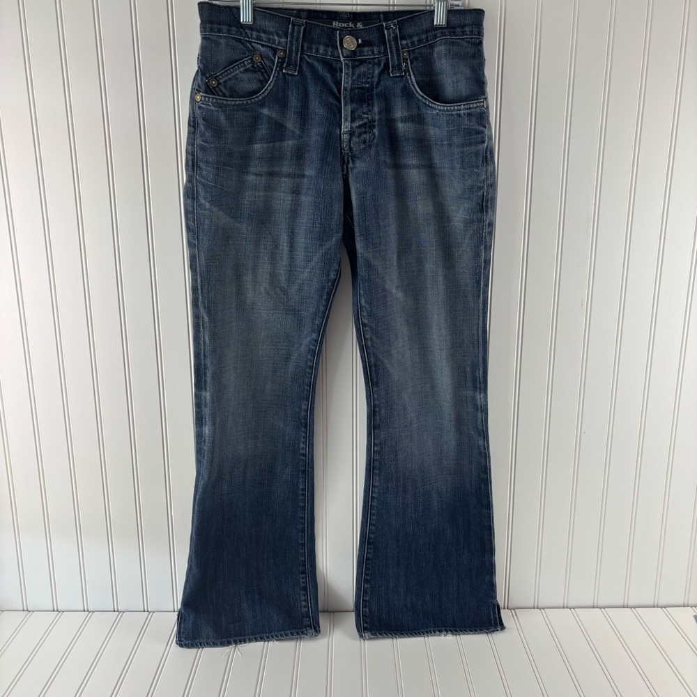 ROCK & REPUBLIC Vintage Bootcut 31 Dark  Womens Jeans Distress Hem Y2K Buttonfly